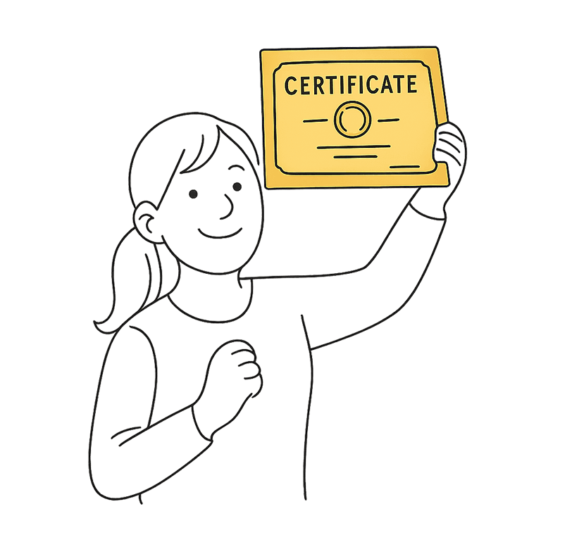Person holding certificate showing course completion achievement