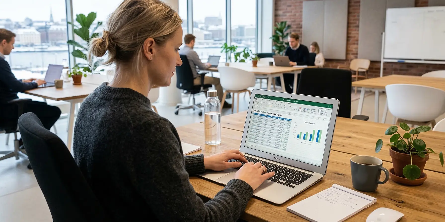 Student jobber med dataanalyse i Excel på PC