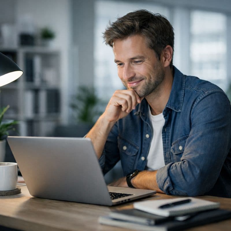 Mann som jobber på laptop